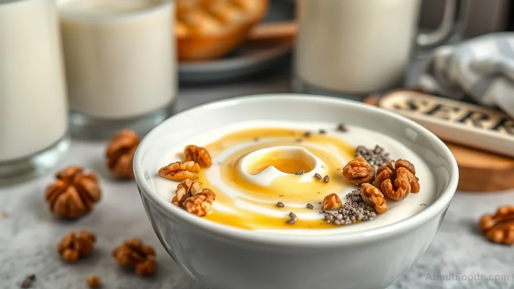 Yogurt bowl and milk alongside sardines on toast for bone nutrition
