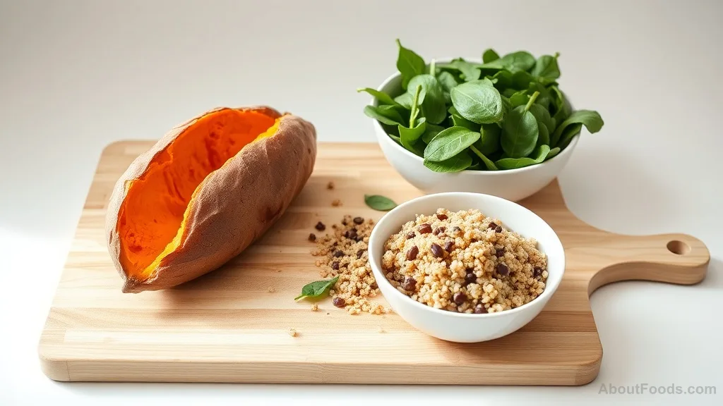 Roasted sweet potato, quinoa, and spinach for an energy-boosting meal
