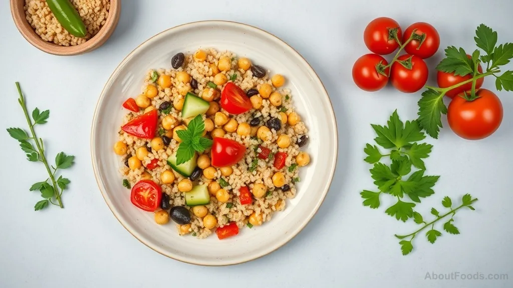 Colorful quinoa bowl with vegetables and chickpeas for balanced energy