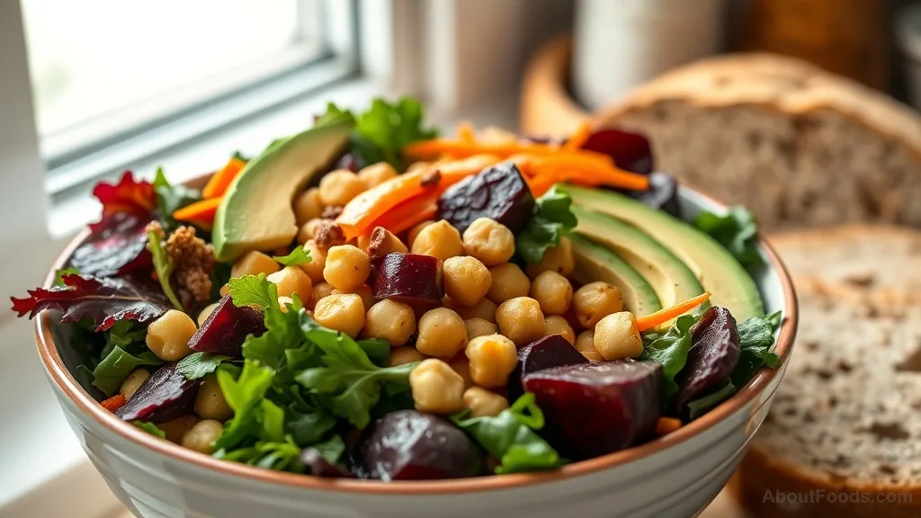 Hearty salad with chickpeas, avocado, and beets for gut health