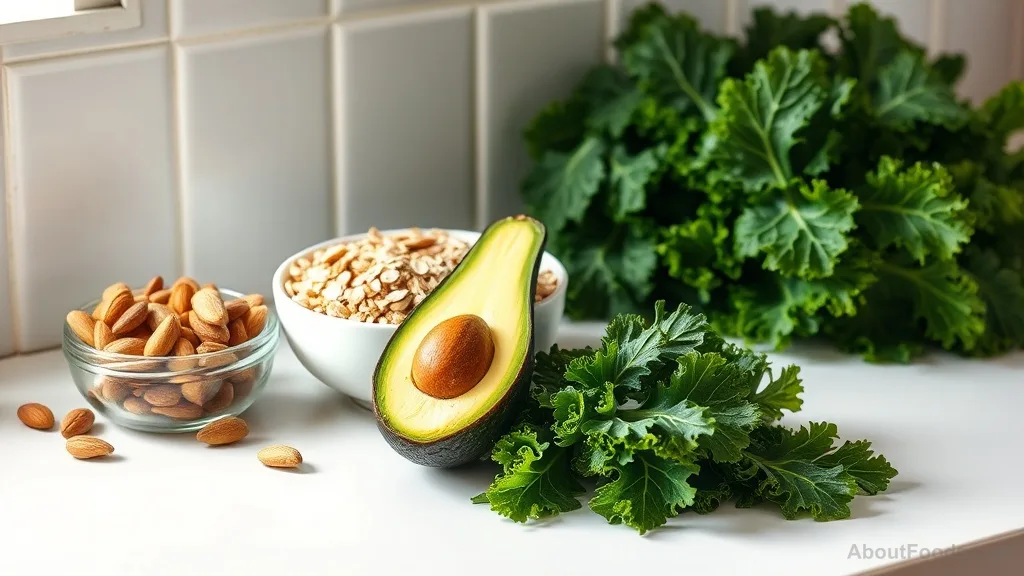 A selection of heart-healthy staple ingredients on a kitchen counter