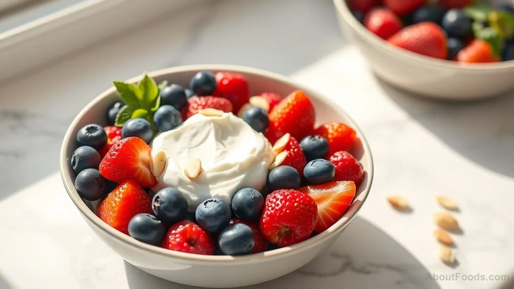 Berry and yogurt bowl high in antioxidants for skin health