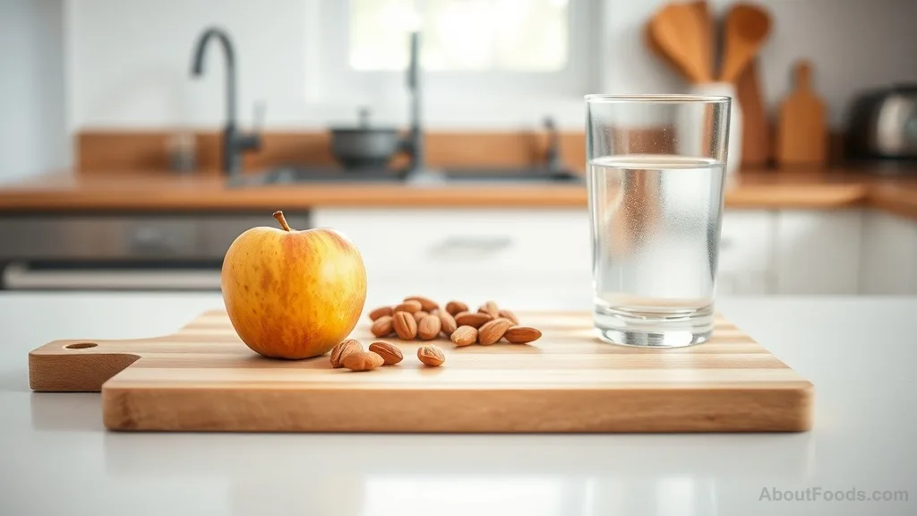 Apple, almonds, and water—simple, healthy snack