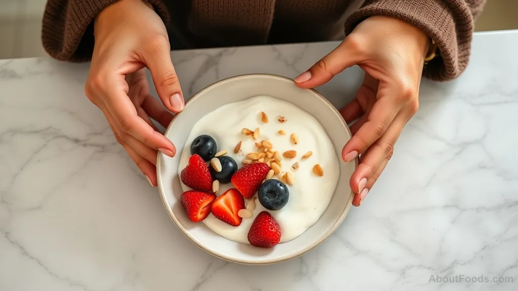 Greek yogurt with berries and almonds snack plate