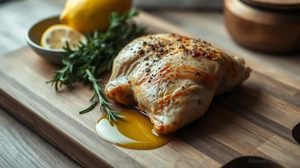 Cooked chicken breast with herbs and lemon