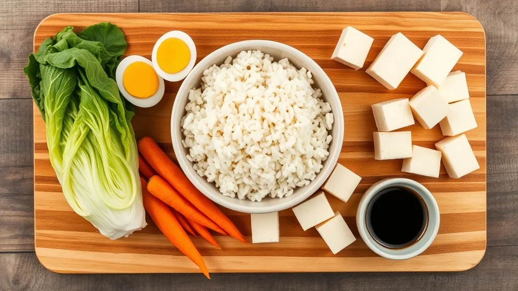 Simple affordable ingredients for meal prep arranged on a cutting board