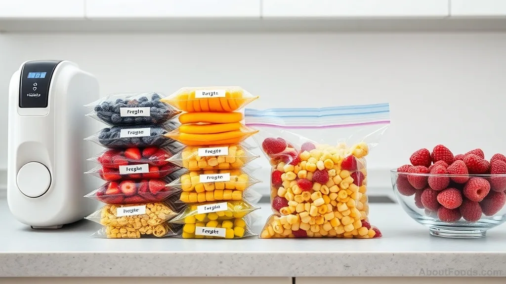 Vacuum sealing frozen berries and chopped vegetables for freezer storage