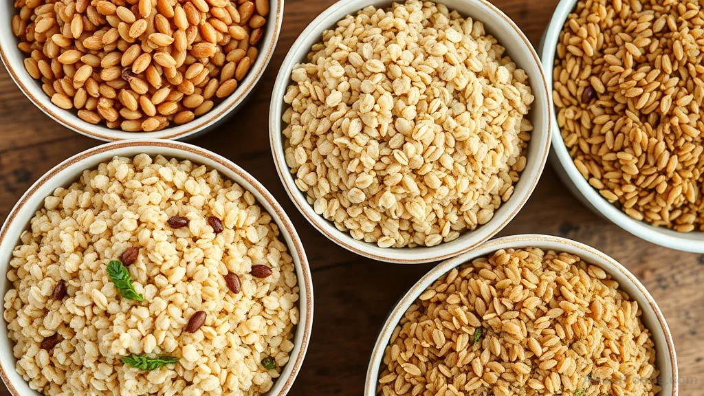 Cooked whole grains including quinoa, farro, oats, and brown rice