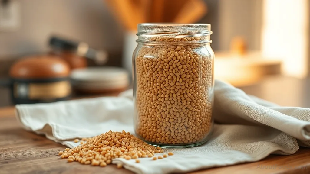 Farro grains in a glass jar