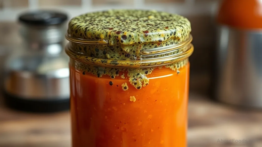 Close-up of mold on a failed fermented hot sauce.