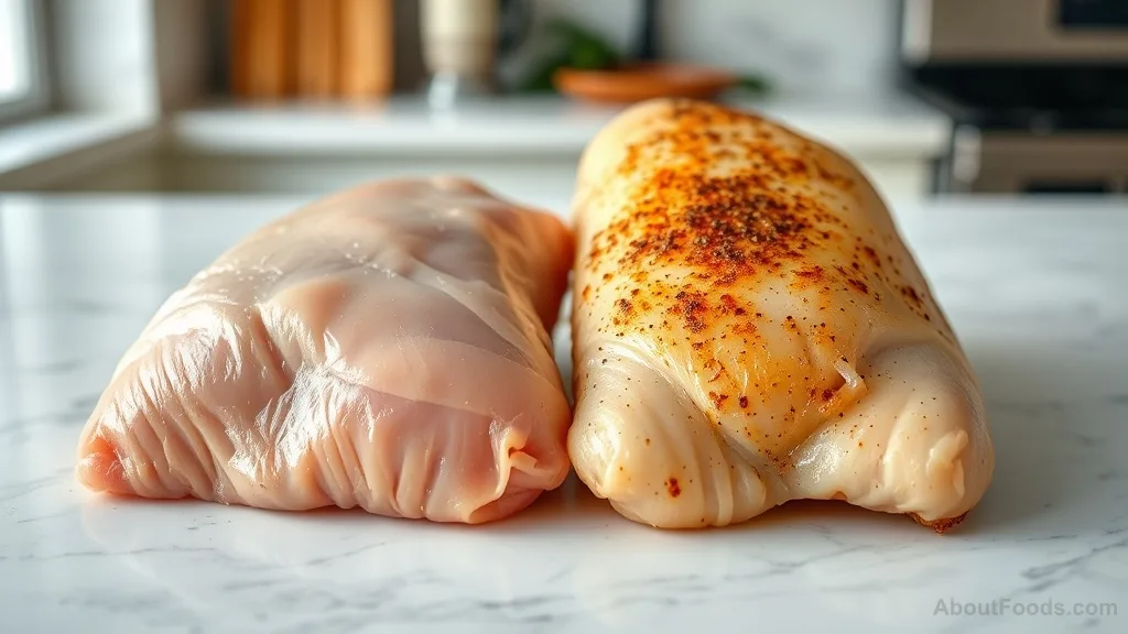 Raw vs cooked chicken breast comparison