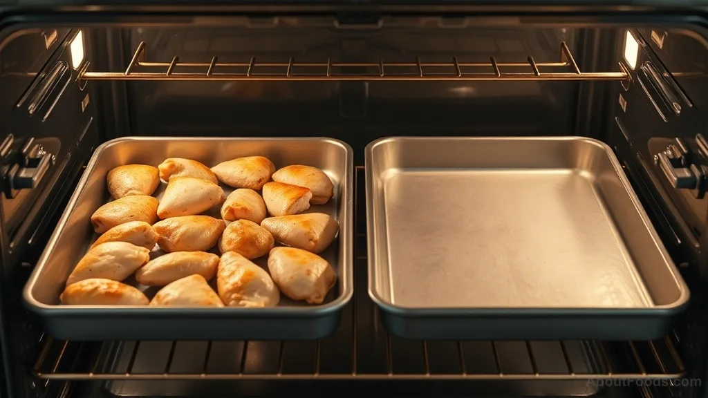 Comparison of crowded versus spaced chicken thighs in an oven during roasting