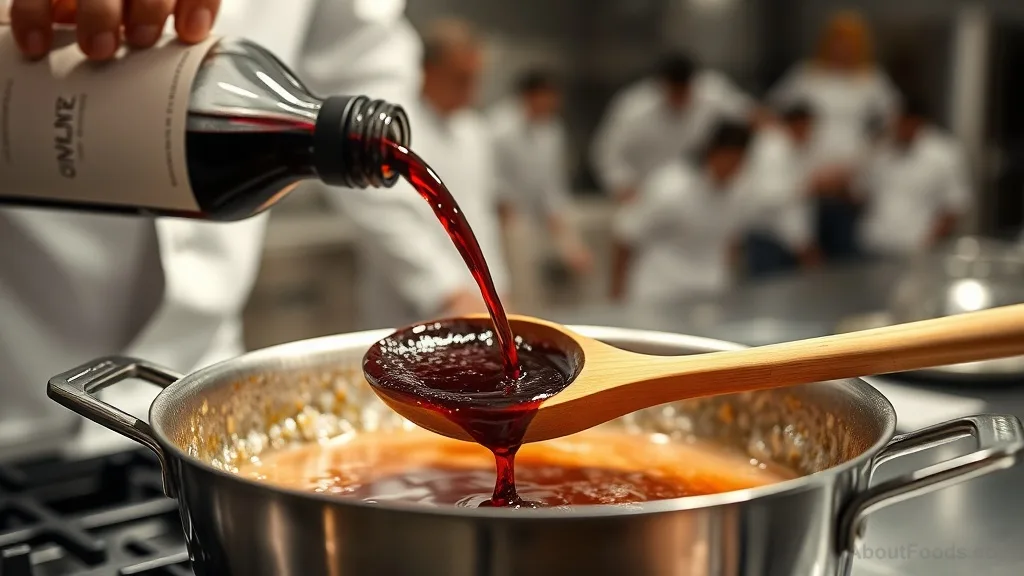 Pouring wine into hot pan for deglazing