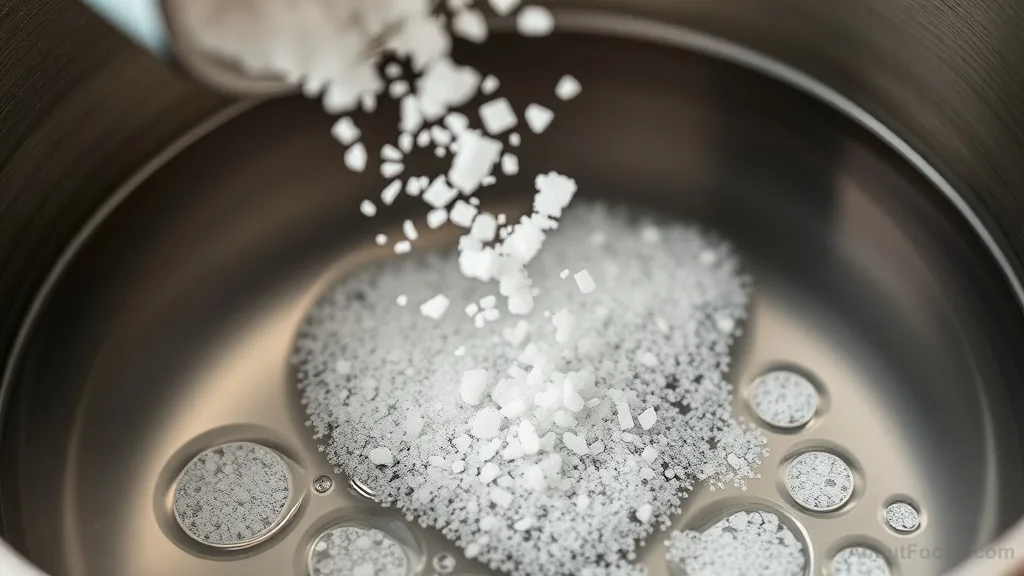 Salt being added to a pot of water before boiling