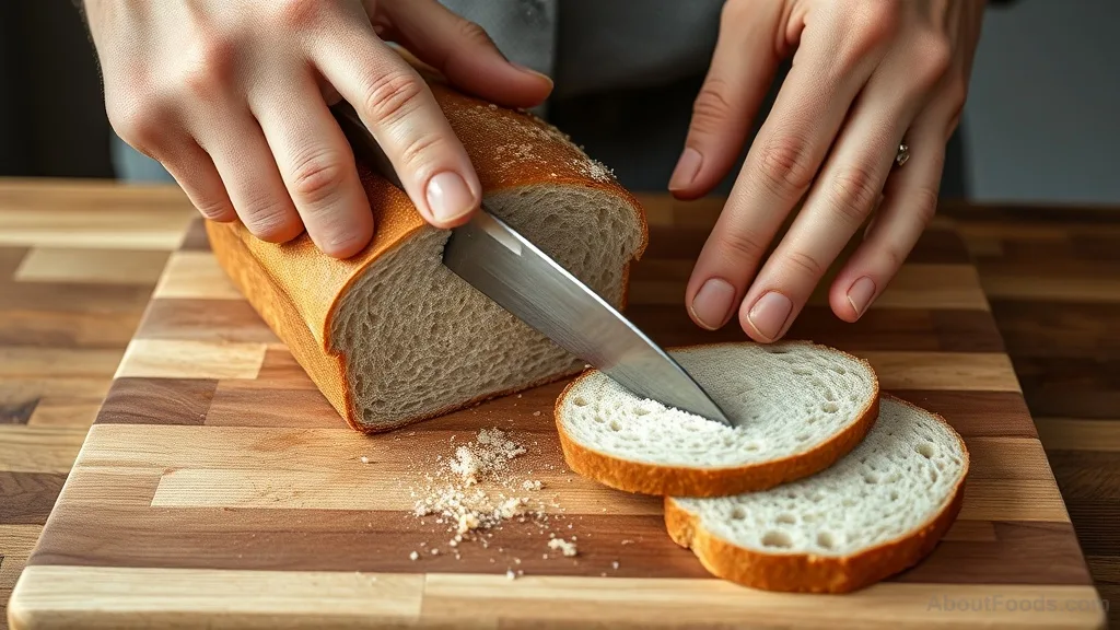 Slicing a loaf of bread with a serrated knife