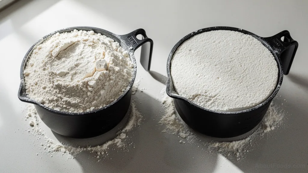 Comparison of properly measured flour versus compacted flour in measuring cups