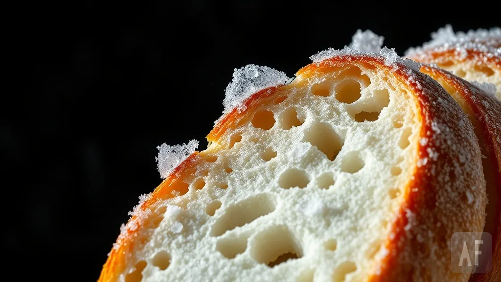 Ice crystals forming on frozen bread surface