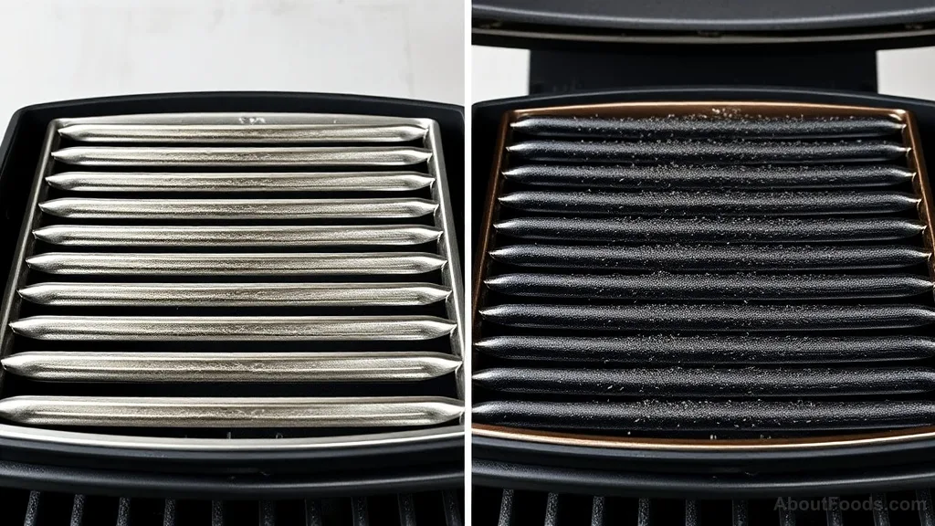 Comparison of a clean polished grill grate and a seasoned grill grate