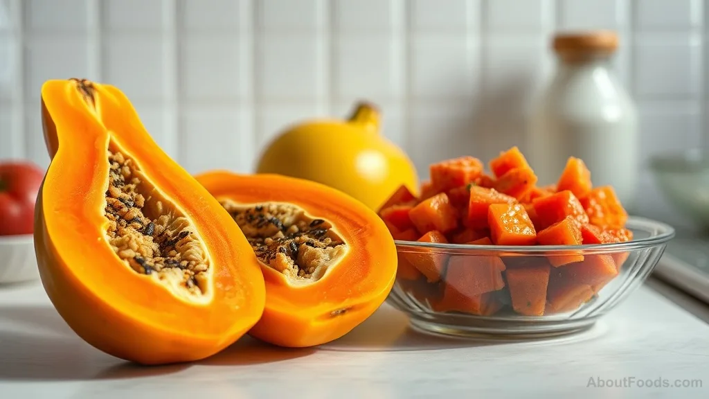 Raw and cooked papaya comparison