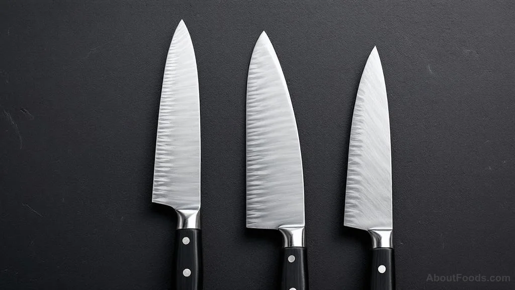 Comparison of different kitchen knife blade shapes and edges