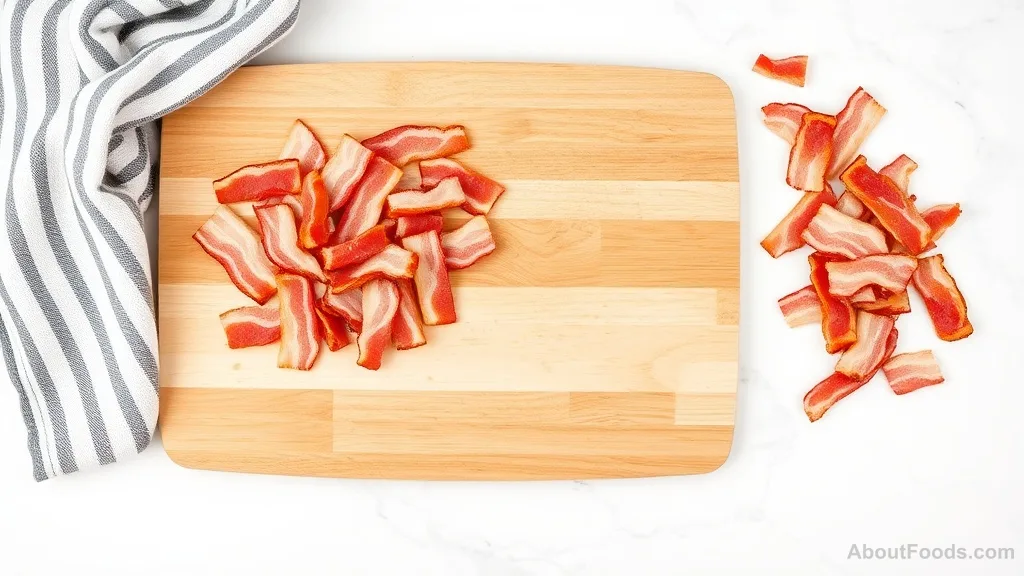 Raw and crispy bacon strips on a cutting board