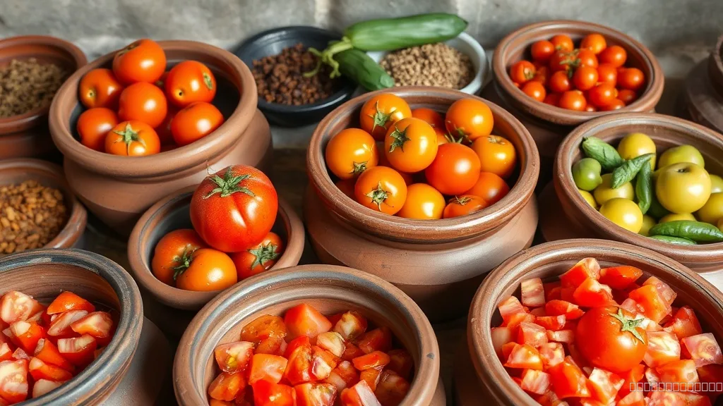 Traditional Sri Lankan kitchen with tomatoes in clay storage containers