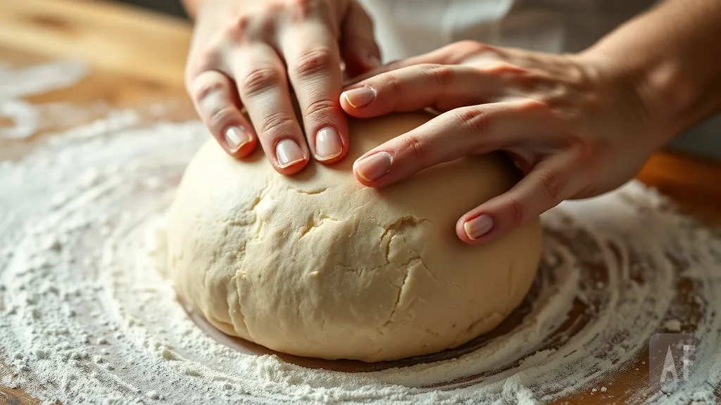 Hands performing the finger dent test on bread dough to check proofing readiness