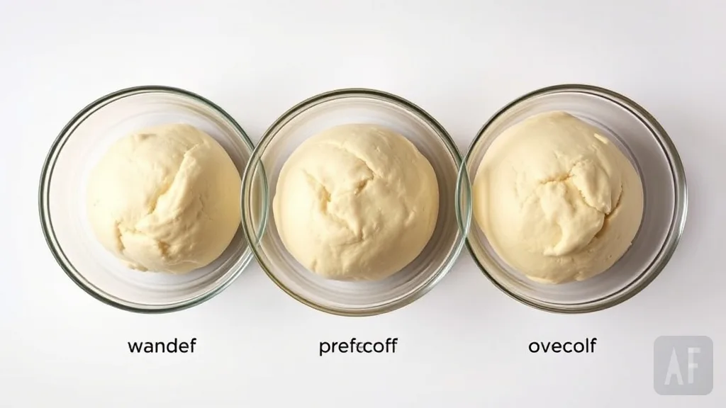 Three bread dough balls showing under-proofed, perfectly proofed, and over-proofed stages