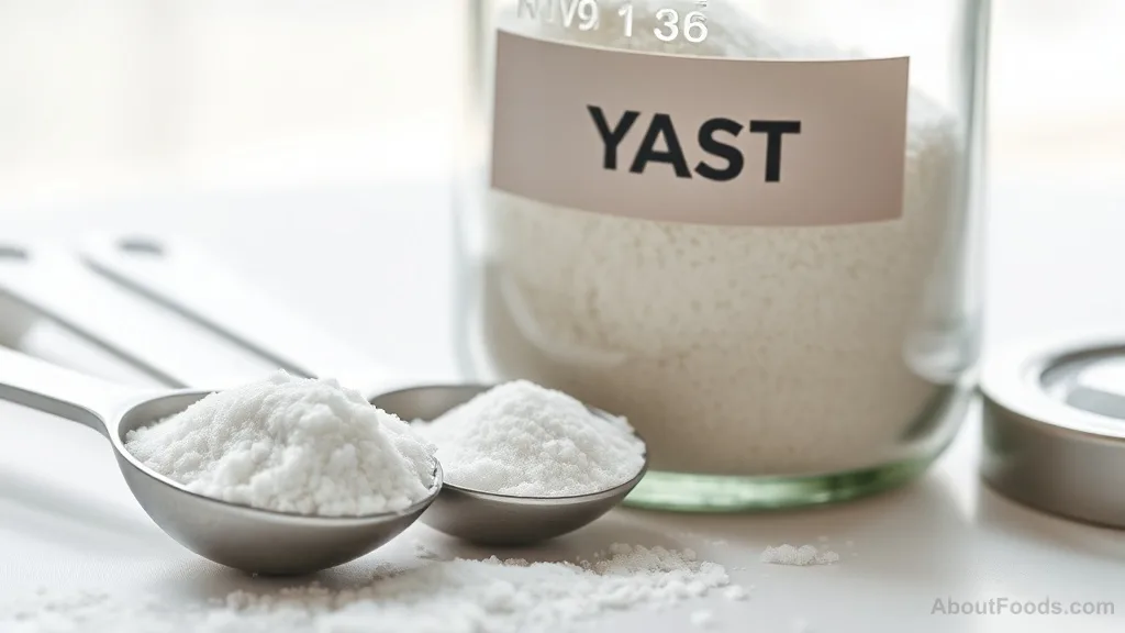 measuring spoon with sugar and jar of yeast