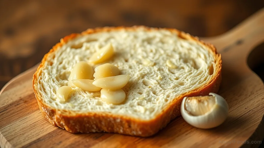 Bread with garlic smear from rubbing a clove