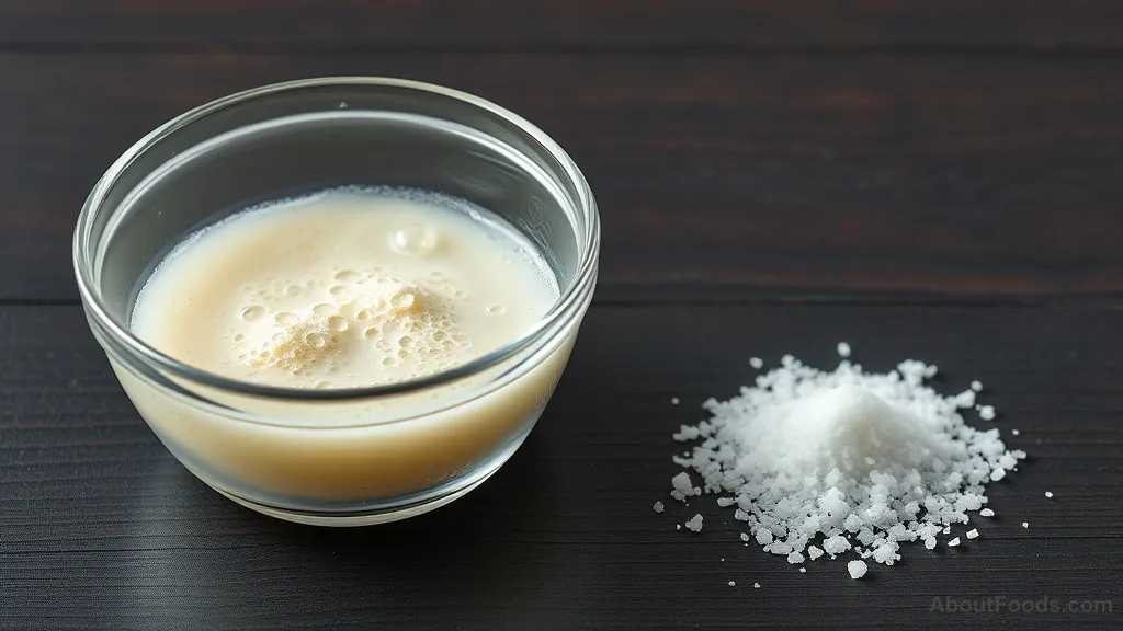 Active yeast starter next to a pile of sea salt