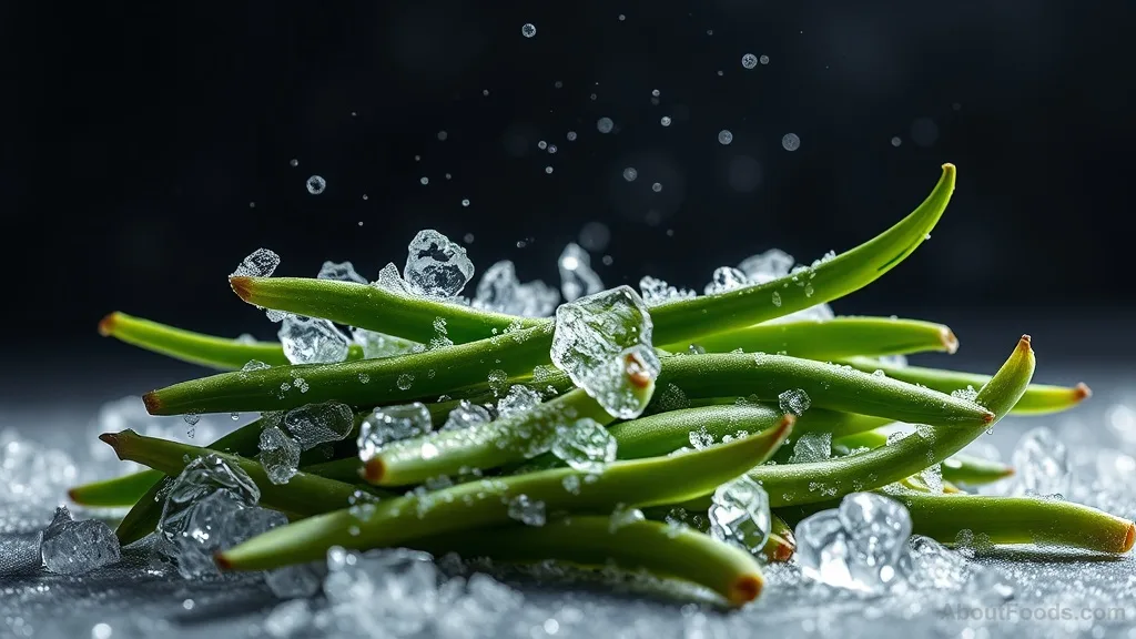 Ice crystals on frozen vegetables showing cellular preservation