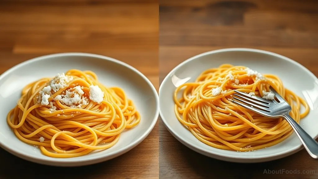 Comparison of properly salted pasta vs oversalted pasta