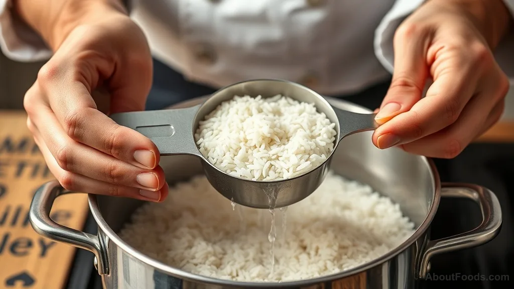 Hands adding rice to a pot without rinsing, with steam from boiling water
