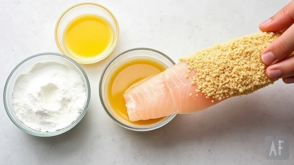 The standard breading procedure: flour, egg, and breadcrumbs for coating fish