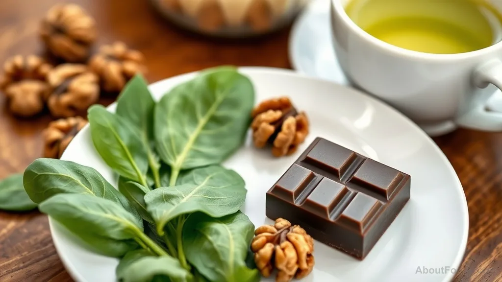 Dark chocolate, walnuts, and green tea