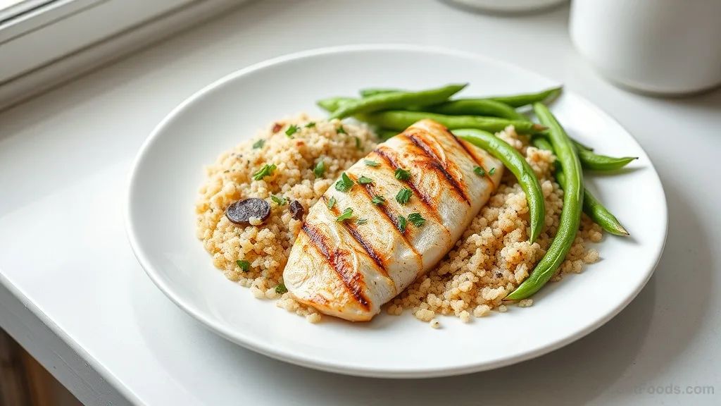 Grilled mackerel with quinoa and edamame