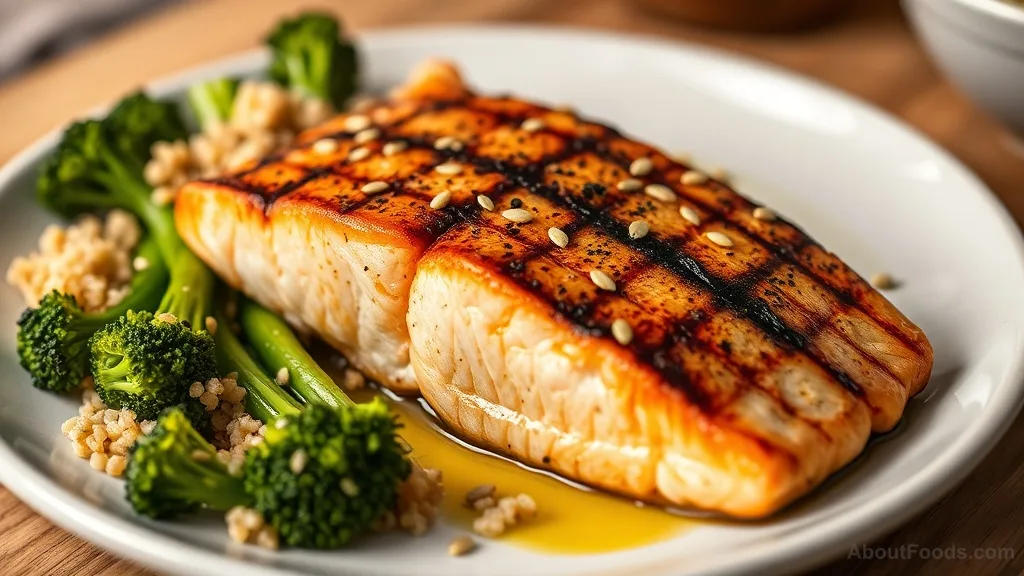 Grilled salmon fillet with broccoli and quinoa