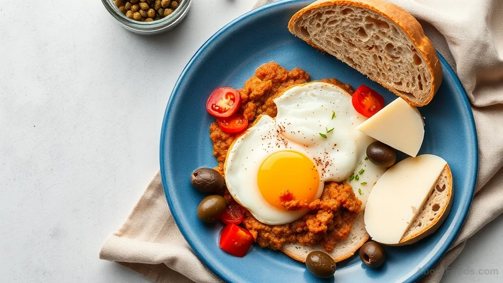 Traditional Turkish breakfast featuring menemen, cheese, olives, and bread as protein sources