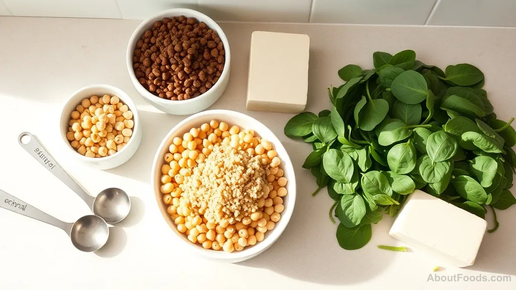 Bowls of lentils, chickpeas, quinoa, tofu, and spinach for plant-based protein