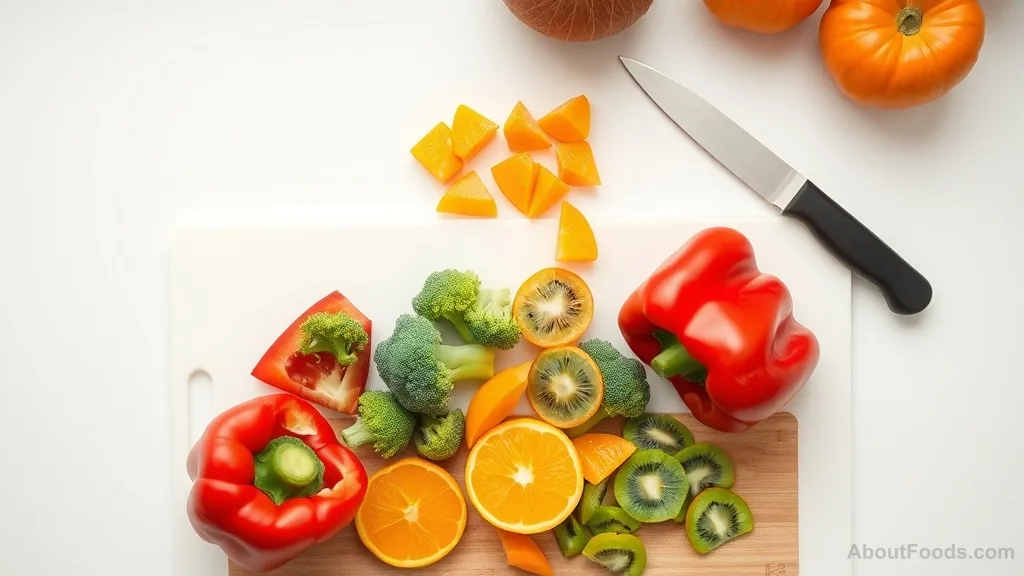 Prepped vitamin C rich ingredients arranged for cooking and snacking
