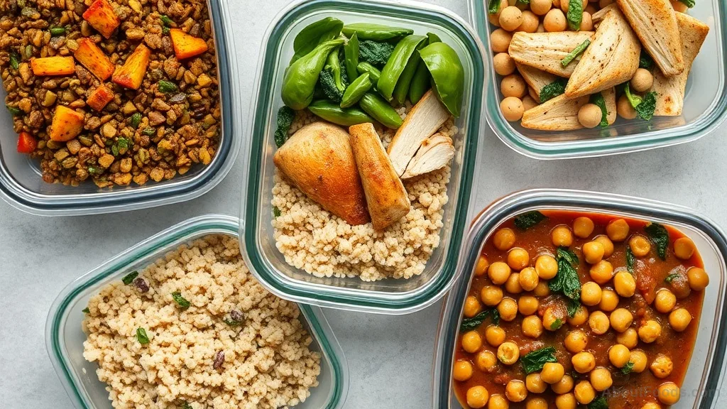 Meal prep containers with balanced, blood-sugar-friendly meals