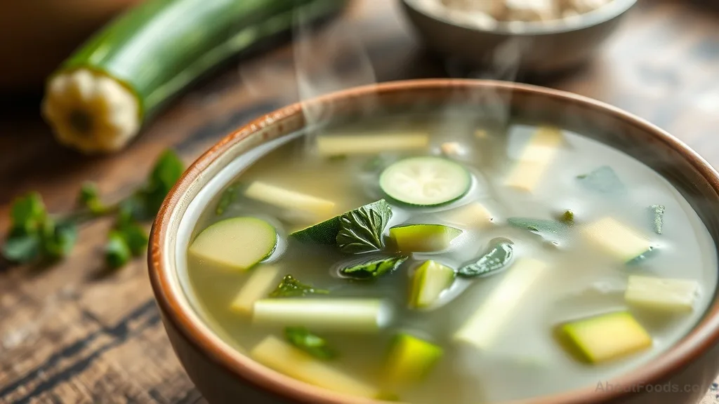 Steaming bowl of vegetable broth soup with hydrating vegetables