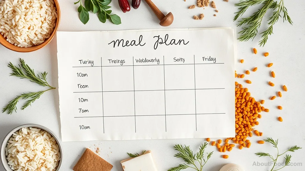 Handwritten weekly meal plan with simple staple ingredients