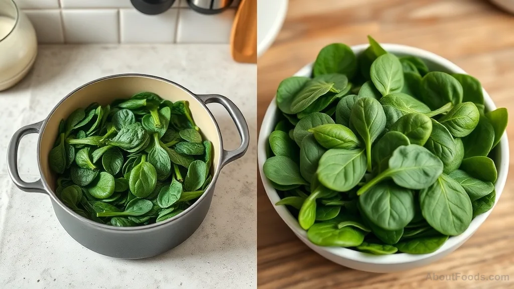 Cooked spinach compared to raw spinach