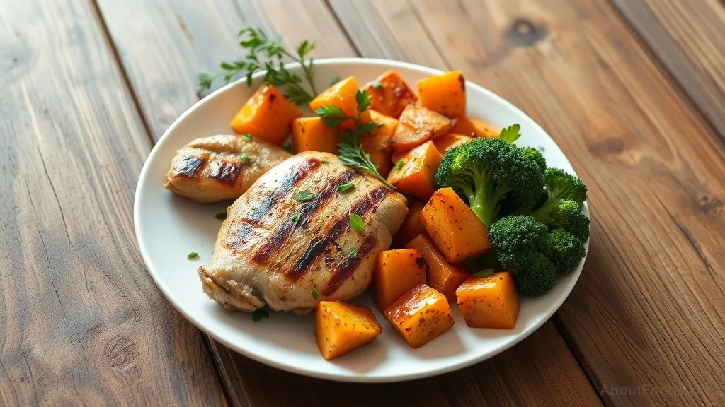 A balanced post-workout meal with chicken, sweet potatoes, and broccoli