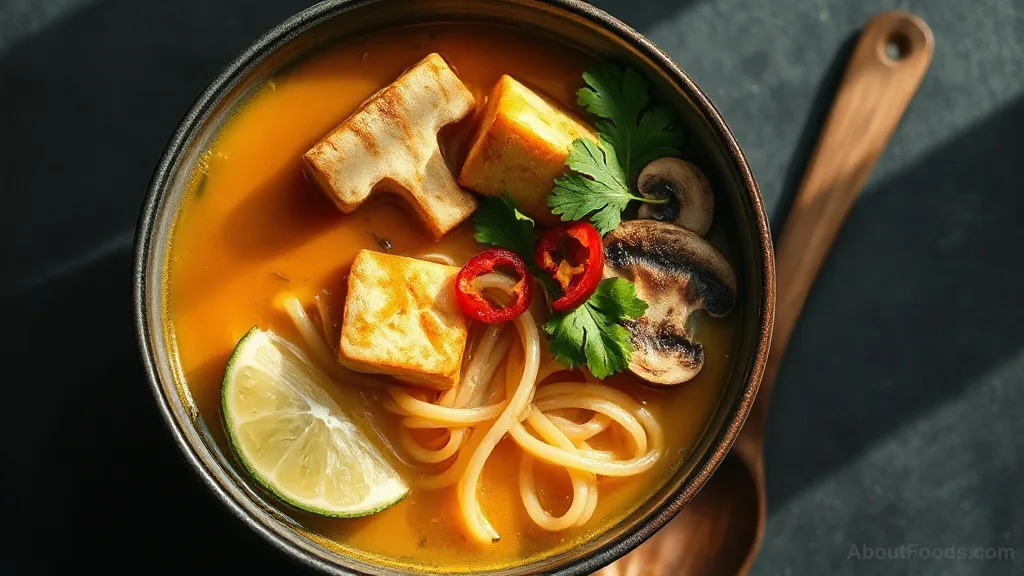 Burmese Tofu and Mushroom Noodle Soup (Mohinga-Style)