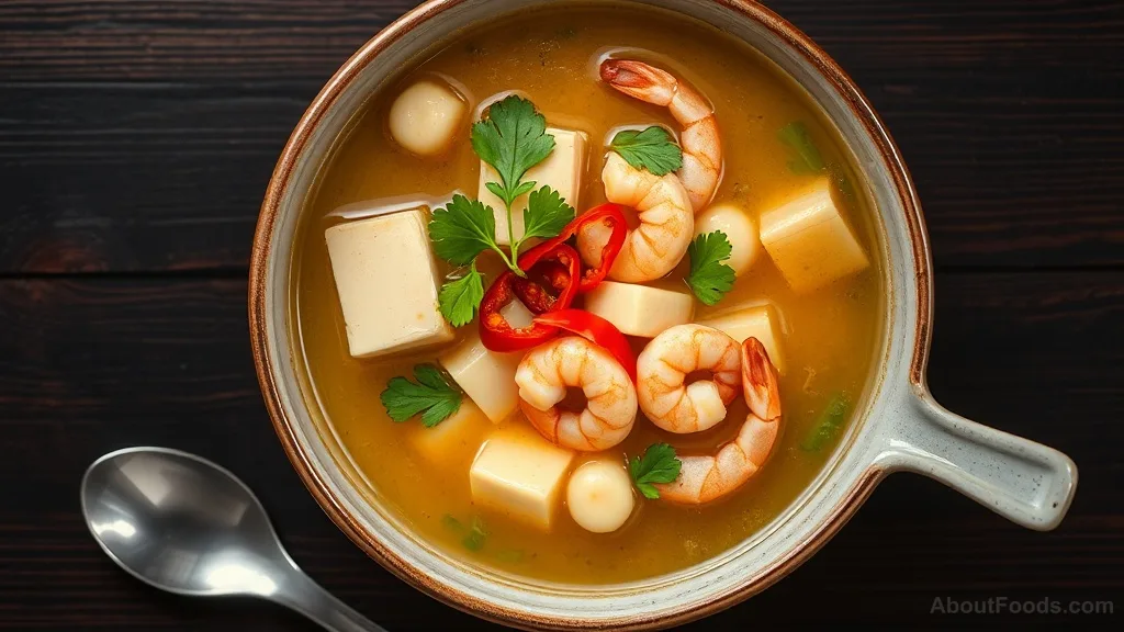 Burmese Tofu Soup with Shrimp