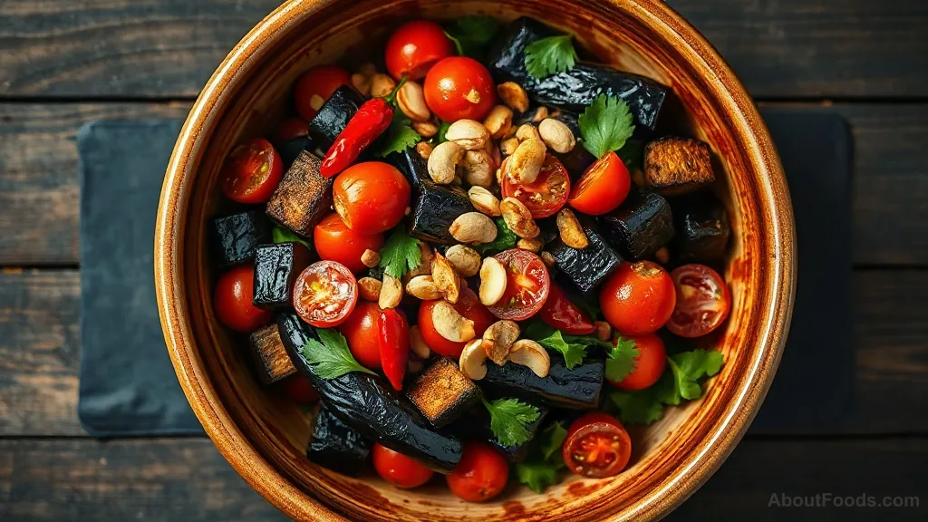 Burmese Eggplant Salad (Khayan Thee Thoke) with Roasted Tomato and Chili