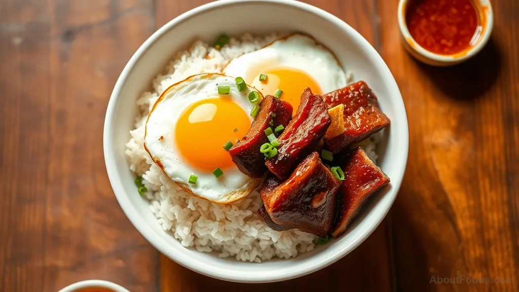 Tocilog: Filipino Sweet Cured Pork with Garlic Rice and Fried Egg